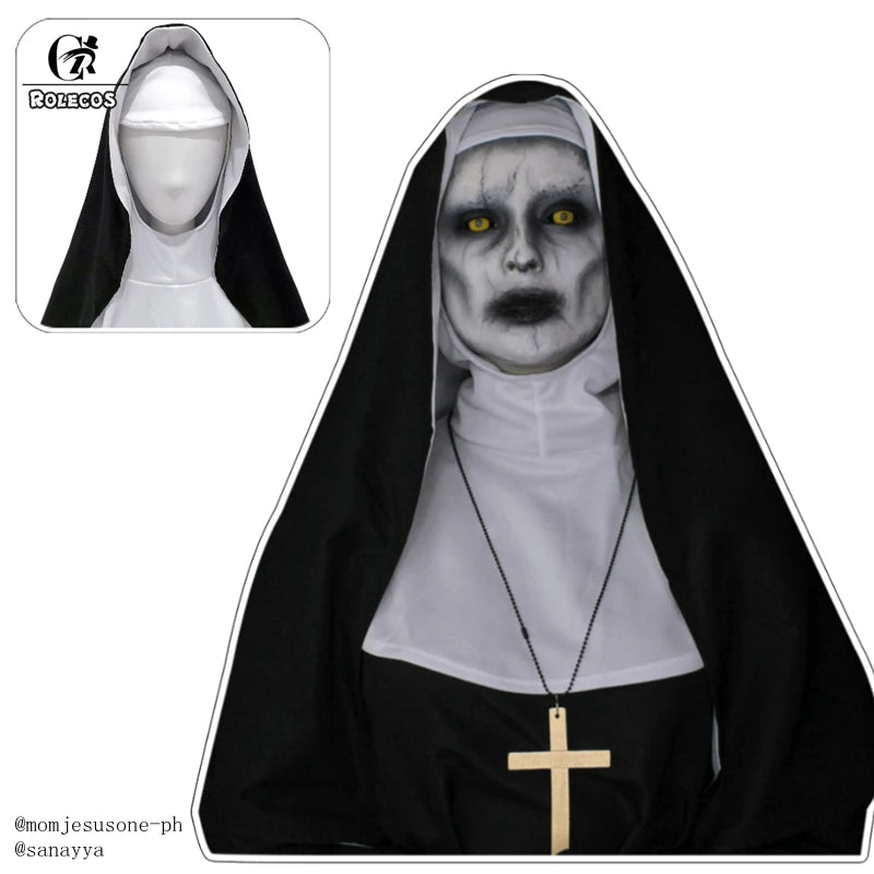 ROLECOS disfraz de monja para Cosplay, películas de terror, disfraz de Halloween de fantasma cruzado, disfraz de Halloween para mujer negra