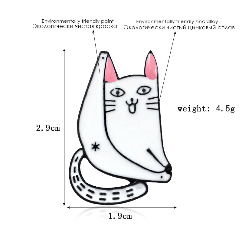 Funny Naughty White Kitten Brooch Long Tail and Long Legs Fashion Women Enamel Lapel Pin Jackets Bag Hat Badge Gift
