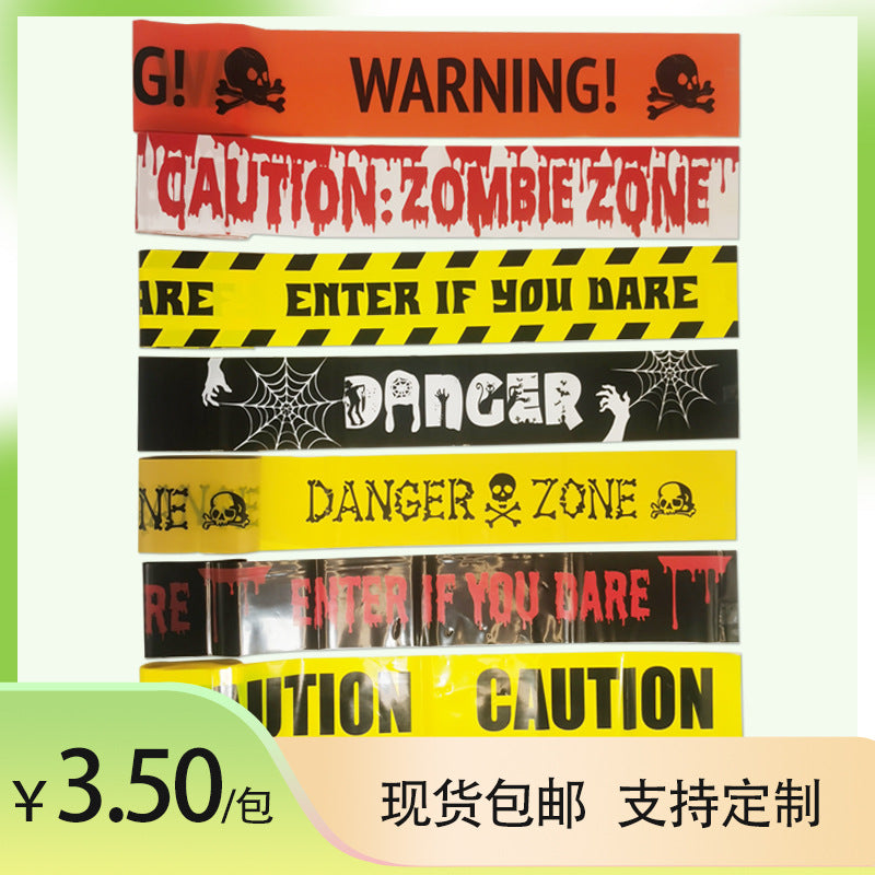 Cross Border in stock Halloween Party Decoration Warning Tape Horror Party Decoration Supplies Halloween Warning Tape