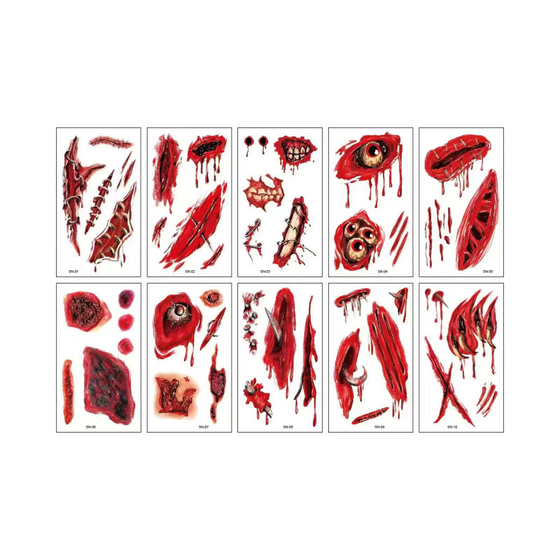 Halloween Realistic Scar Vampire Bite Zombie Scratch Horror Wound Scar Waterproof Tattoo Sticker for Men and Women