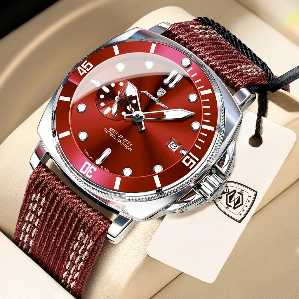 POEDAGAR Top Original Male Wristwatch Luminous Waterproof Date Fashion Men Clock Nylon Leather Quartz Men's Watches Reloj Hombre