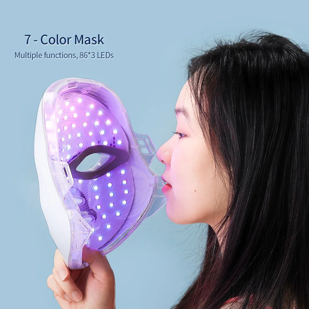 Mascarilla Facial Led de 7 colores con cuello, mascarilla de terapia de luz roja para reafirmar la piel, estiramiento, antienvejecimiento, bioluz, blanqueamiento de belleza para el hogar
