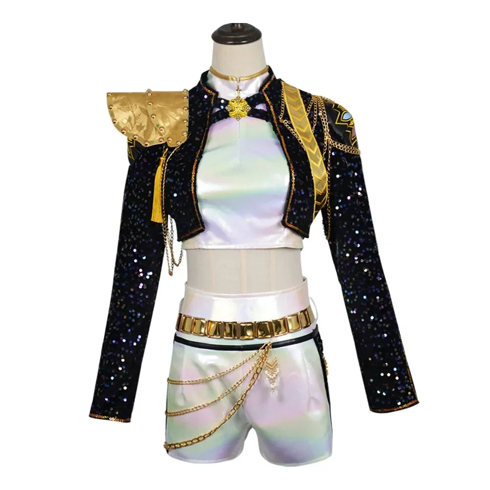 Traje de mujer de estilo coreano, disfraz de Halloween, disfraz de mujer de moda, traje negro brillante, disfraz de fiesta de cumpleaños y Halloween