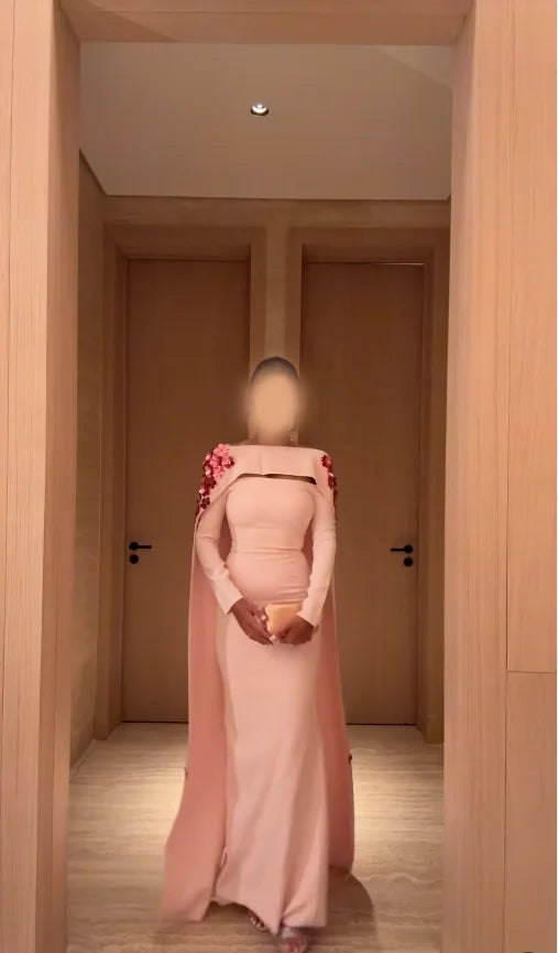 Dubai Elegant Vintage Customize Pink Formal Occasion Prom Dresses Flower Applique Evening Party Gowns  فستان مناسبات