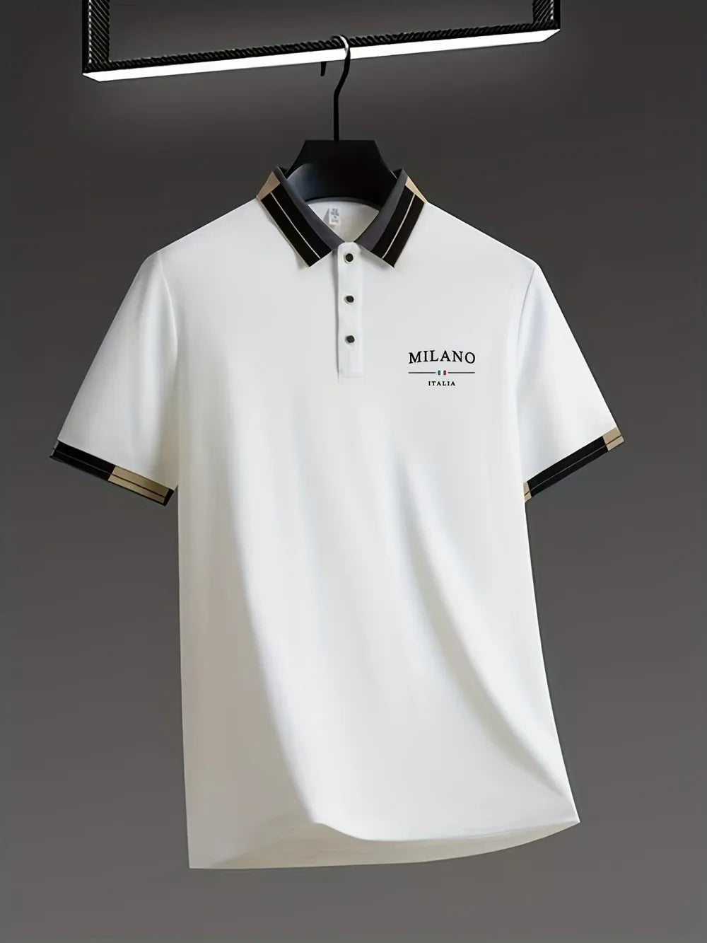 American Style New Men's Summer Italian Striped Letter Print Soft and Breathable Polo Short Sleeved T-Shirt Outdoor Urban Casual