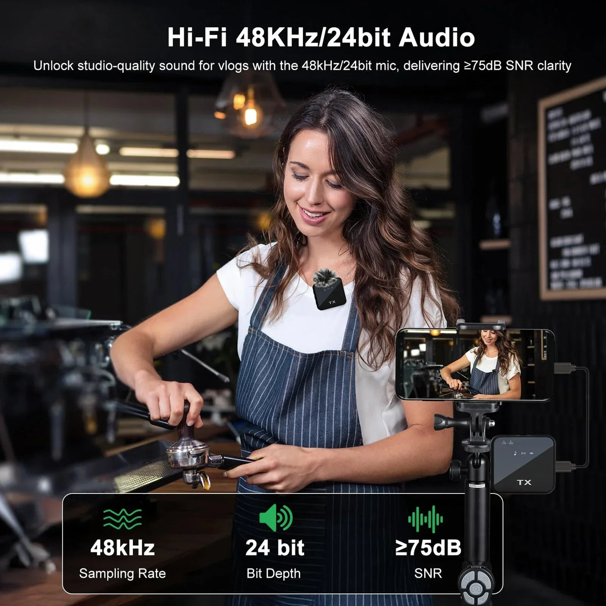 Micrófono Lavalier inalámbrico para cámara, iPhone, Android, micrófono con reverberación de sonido, grabación de vídeo, Podcast, micrófono con Clip de reducción de ruido