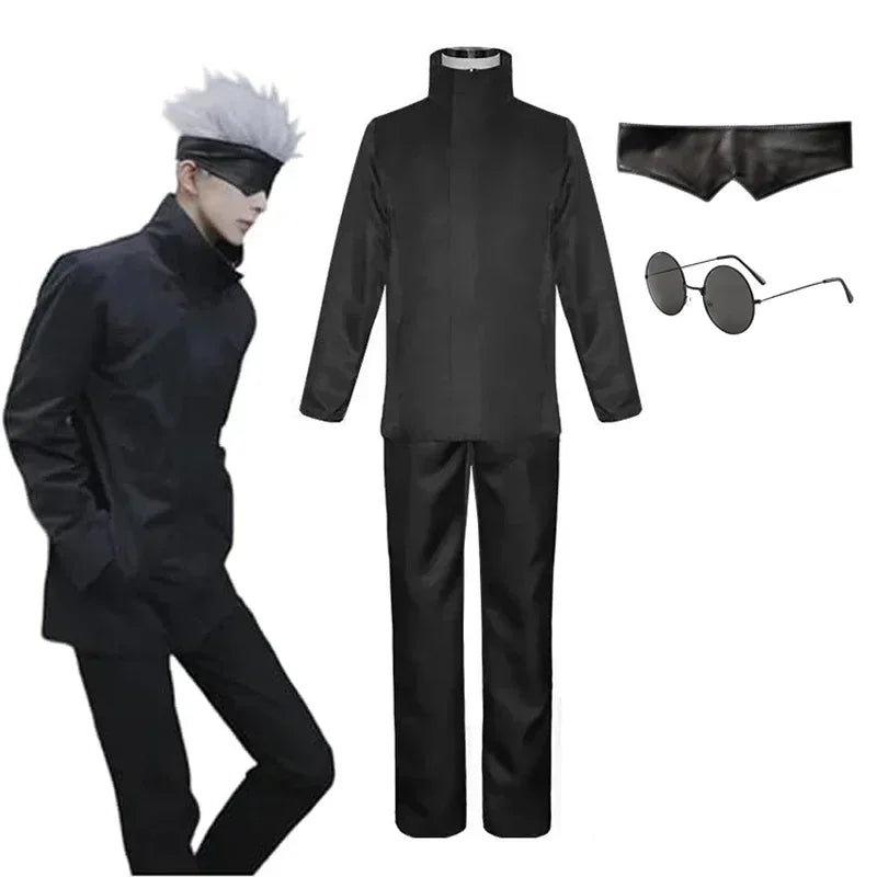 Anime Jujutsu Satoru Gojo Cosplay Costume Eye Patch Wigs Free Glasses Halloween Party Men Women