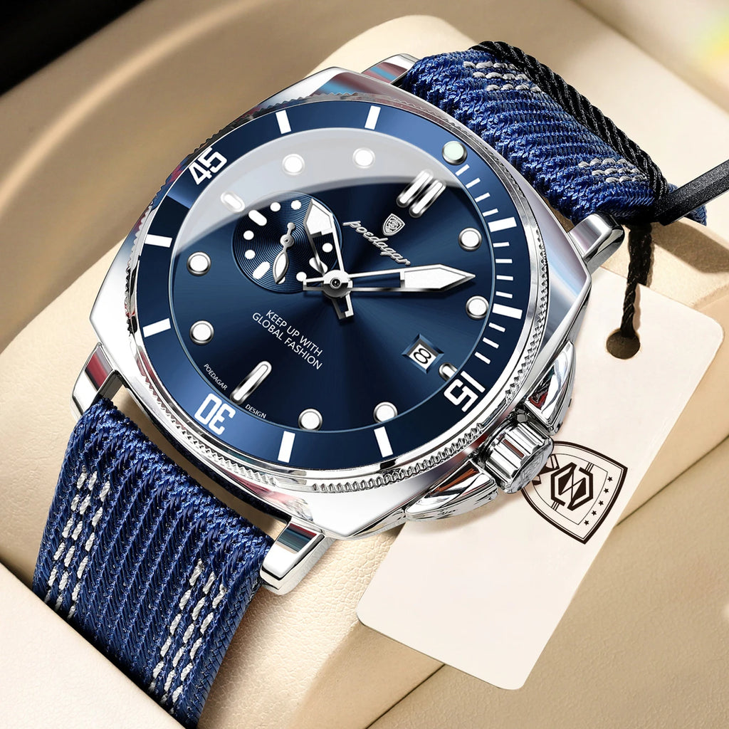 POEDAGAR Top Original Male Wristwatch Luminous Waterproof Date Fashion Men Clock Nylon Leather Quartz Men's Watches Reloj Hombre
