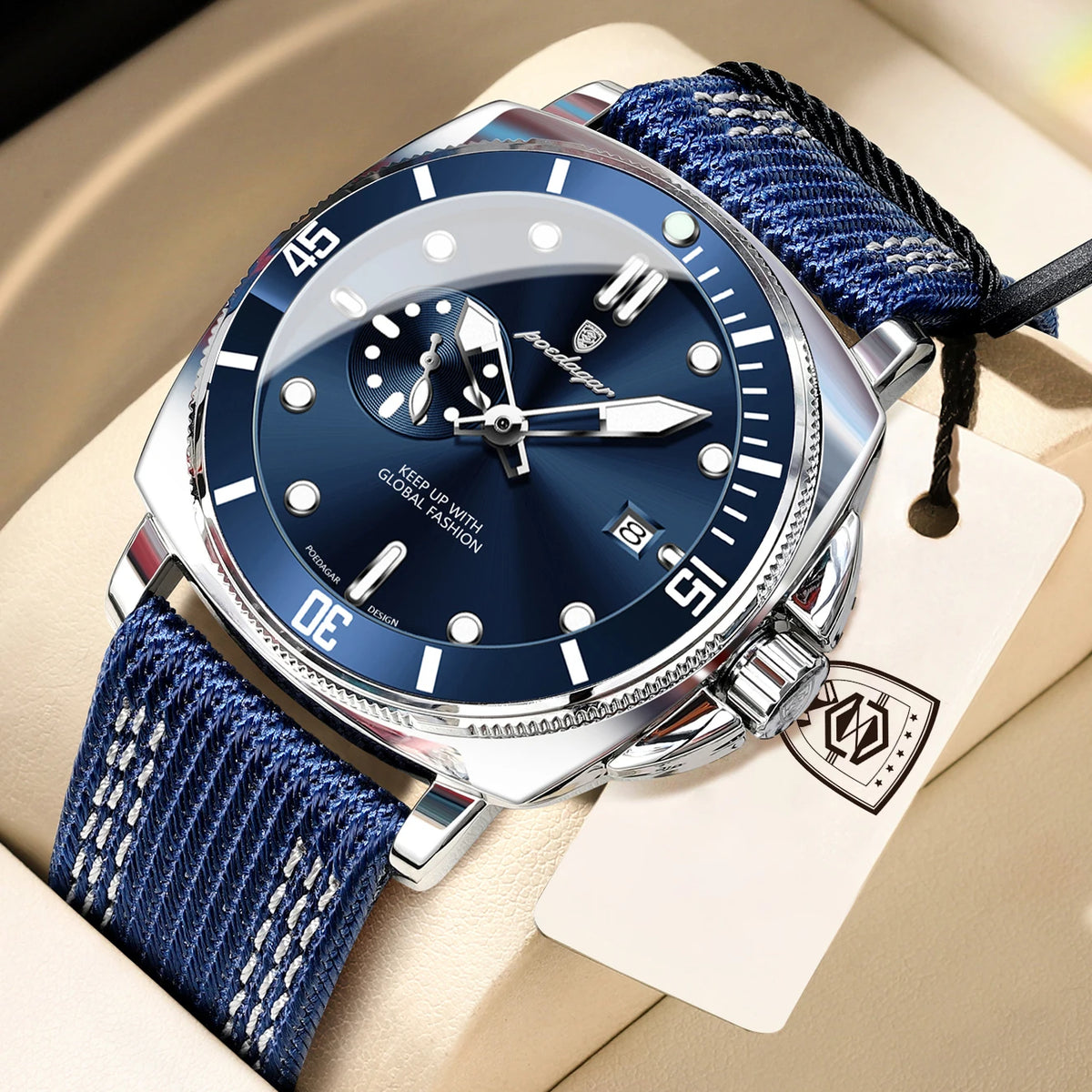POEDAGAR Top Original Male Wristwatch Luminous Waterproof Date Fashion Men Clock Nylon Leather Quartz Men's Watches Reloj Hombre