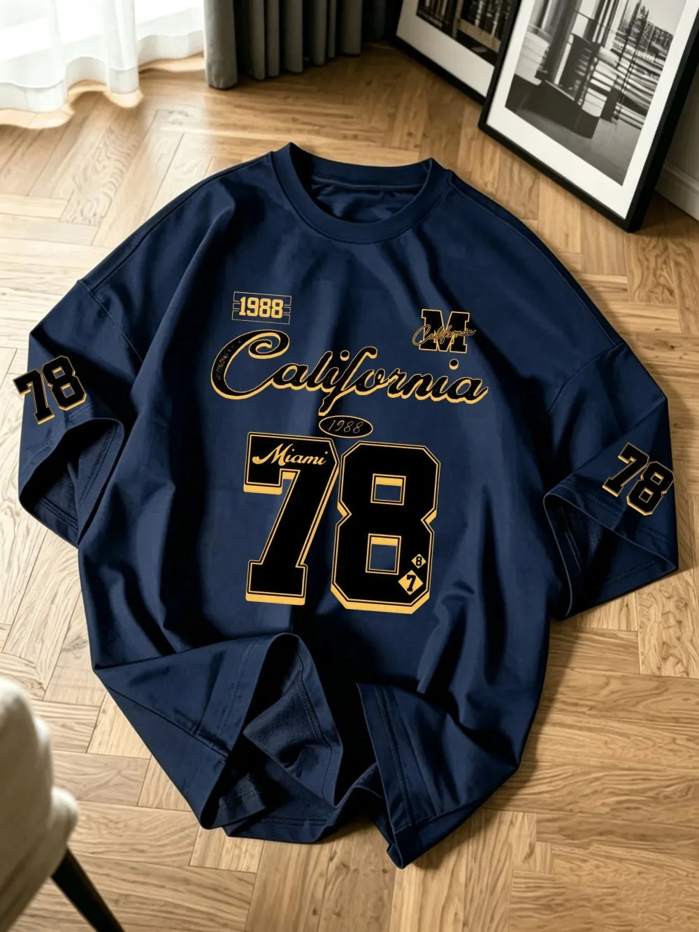 New Men's Summer Retro 1988 California Letter Print micro Elastic Breathable Round Neck T-Shirt Outdoor Casual Sports Top