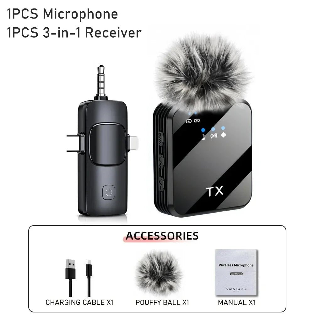 Micrófono Lavalier inalámbrico para cámara, iPhone, Android, micrófono con reverberación de sonido, grabación de vídeo, Podcast, micrófono con Clip de reducción de ruido