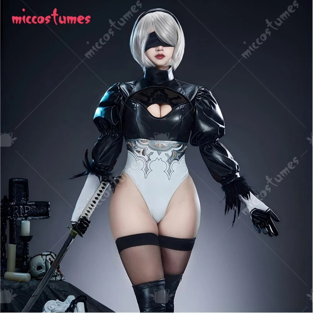 【Ready for Ship】Miccostumes Women's Black Gothic Cosplay Costume Auto Bodysuit with Gloves and Eye Patch for Halloween