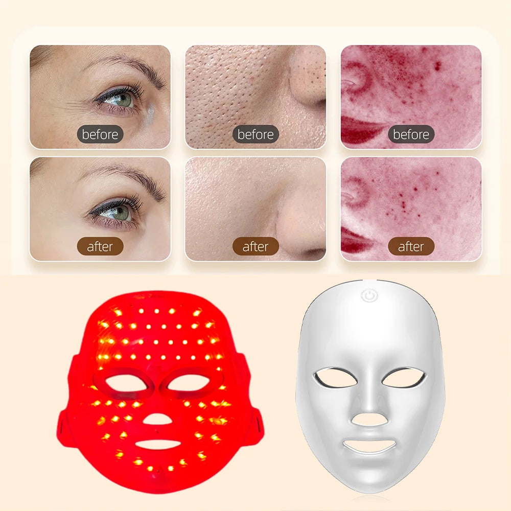 Máscara LED Facial recargable, máscara de belleza de fotones LED de 7 colores, rejuvenecimiento de la piel, estiramiento Facial en casa, blanqueamiento, cuidado de la piel, máscara de belleza