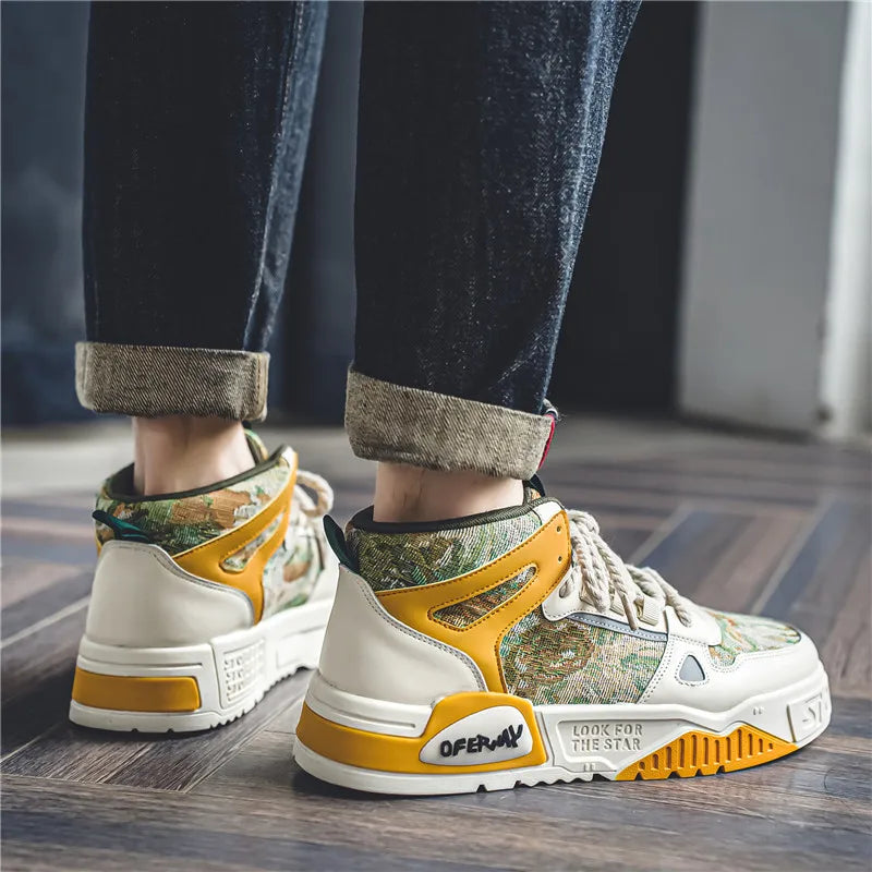 Men's high-top Korean trend sports casual shoes four seasons soft-sole anti-slip outdoor sports board shoes flat walking shoes