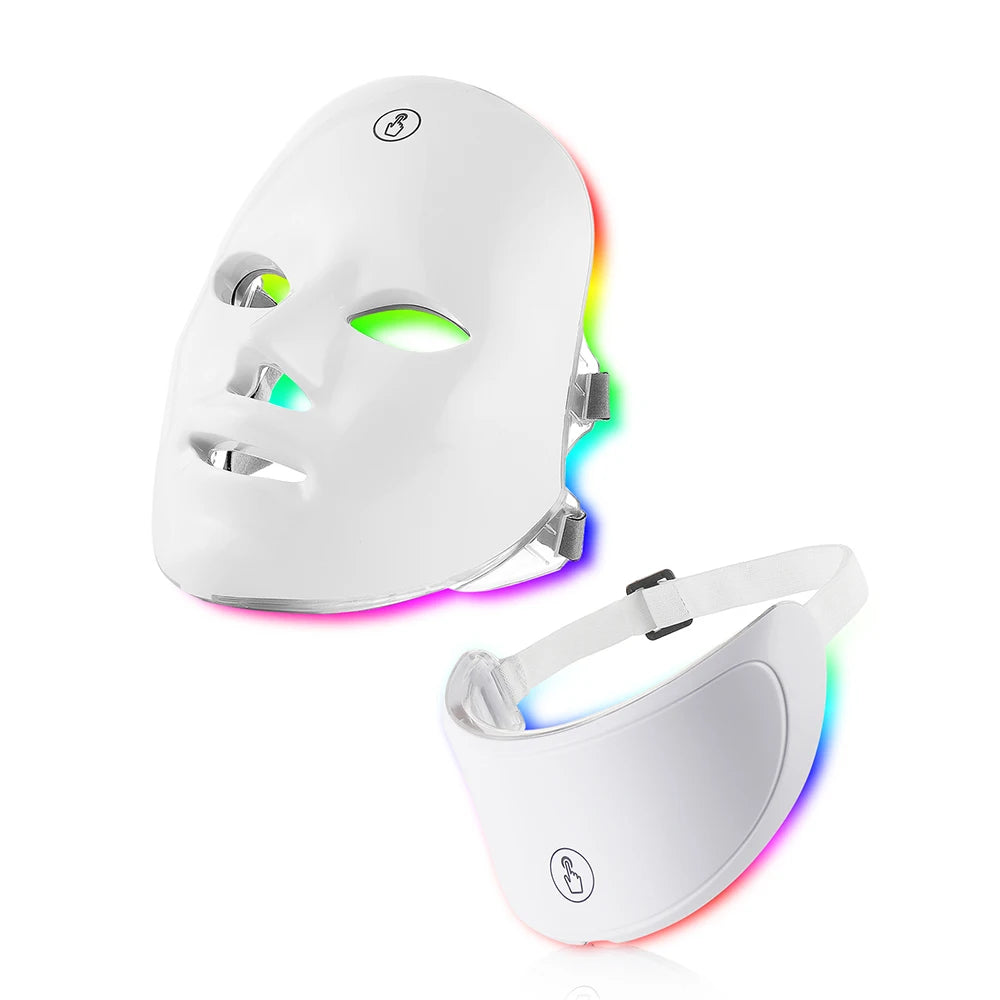 Mascarilla Facial Led de 7 colores con cuello, mascarilla de terapia de luz roja para reafirmar la piel, estiramiento, antienvejecimiento, bioluz, blanqueamiento de belleza para el hogar