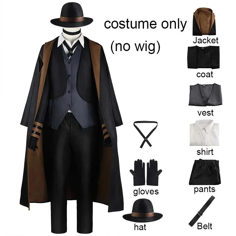 Disfraz de Nakahara Chuuya, incluye sombrero, uniforme, gabardina, pantalones, trajes de talla grande, fiesta de Halloween para Comic Con