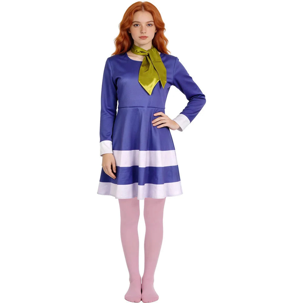 Anime Velma Daphne Cosplay Kostum Orange Short Skirt Uniform Wanita Oranye Kaus Kaki Rok Atas Halloween Party Carnival Set