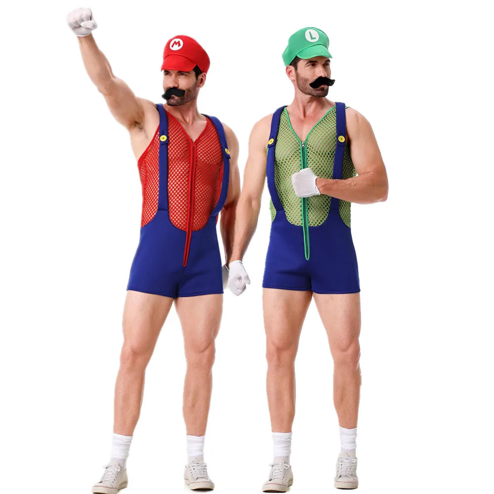 Halloween Cosplay hombres Anime Super Luigi Bros mono hueco mono disfraz carnaval fiesta disfraz fontanero