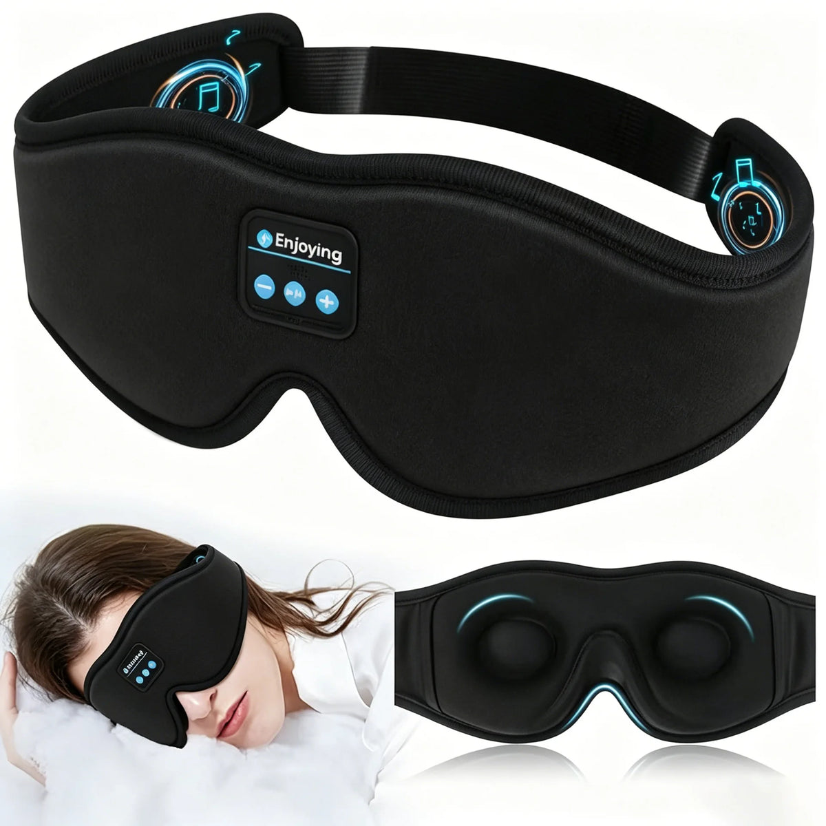 HTMCK Antifaz para Dormir Bluetooth 3D con Altavoz HD Incorporado - Antifaz para Dormir que reproduce música cómodos Auriculares para Dormir