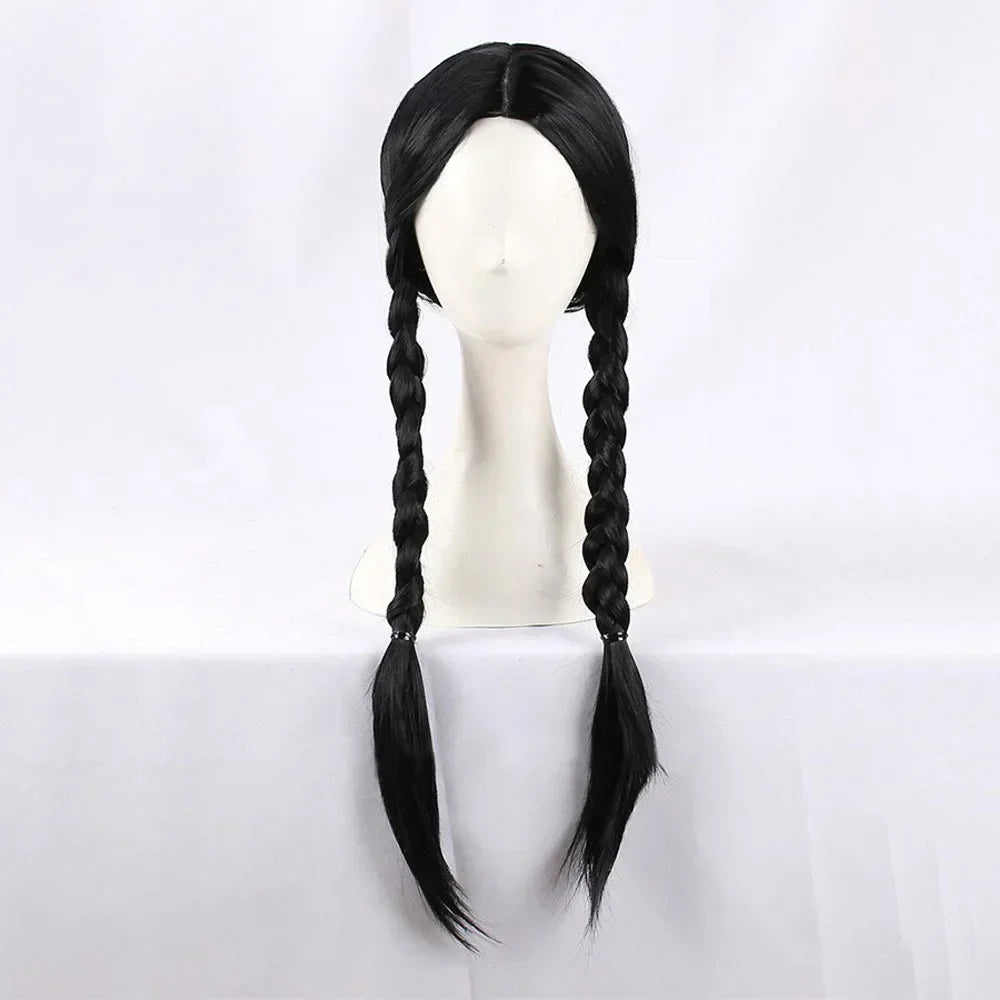 WedAddams Cosplay Costume Women Black Dress Wig Full Set Kids Girls Role Play Gothic Dress Suit Halloween Carnival Party