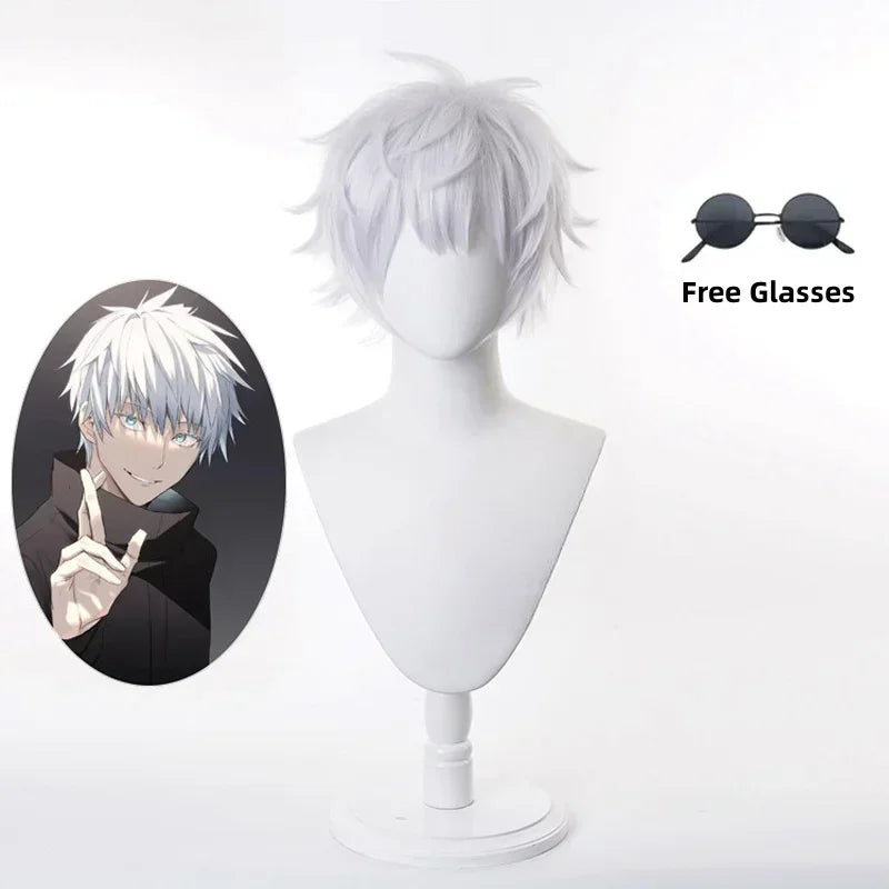 Anime Jujutsu Satoru Gojo Cosplay Costume Eye Patch Wigs Free Glasses Halloween Party Men Women