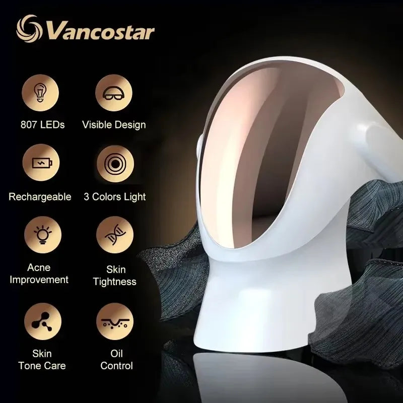 807 Nano lámpara LED máscara facial con terapia de luz LED 3 colores terapia de luz roja máscara antienvejecimiento cara completa con cuello belleza salud