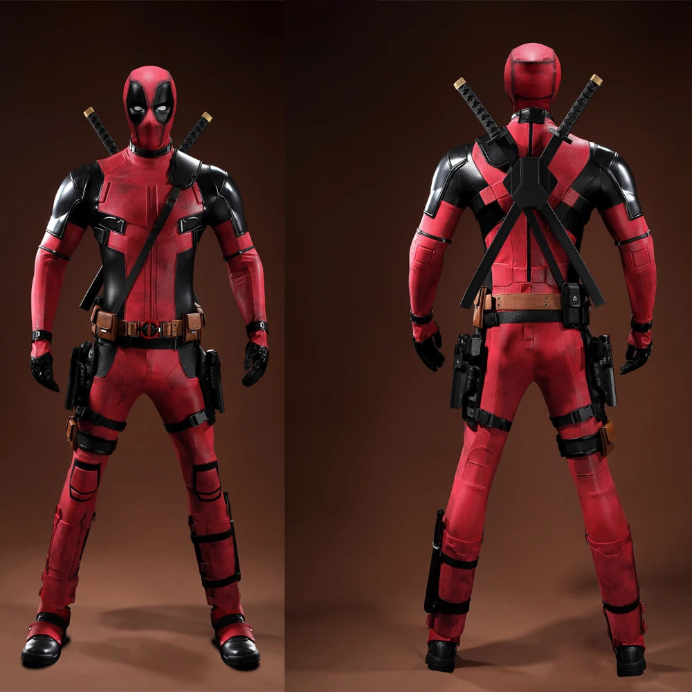 High Quality Red Wade Wilson Cosplay Costume Man Jumpsuit Headgear Accessories Outfit Full Set and Individual Items Are Sold