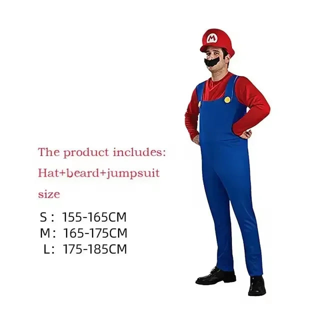 Anime Super Luigi Brothers Cosplay Adult Men and Women Boys Girls Jumpsuit Beard Hat Set Halloween Costume Props