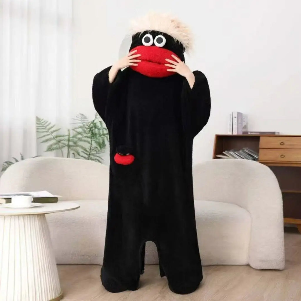 Cartoon Big Mouth Monster Cute Funny Onesie Pajamas For Kids New Autumn Winter Boys Girls Thickened Warm Coral Fleece Loungewear