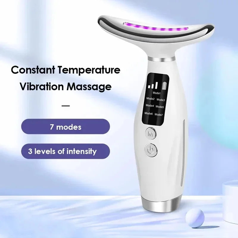 Instrumento de belleza Facial LED de 7 colores, masaje de vibración, 7 modos de levantamiento de cuello y cara, eliminador de arrugas antienvejecimiento para uso doméstico