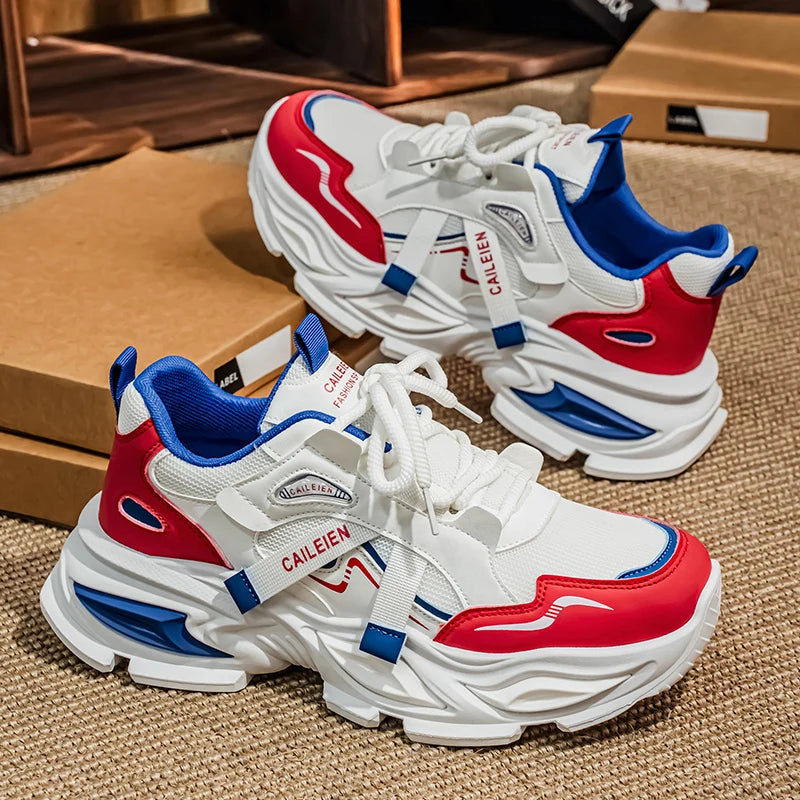 Men's Thick sole casual sneakers four seasons breathable lightweight soft-sole outdoor running shoes students speed sports shoes