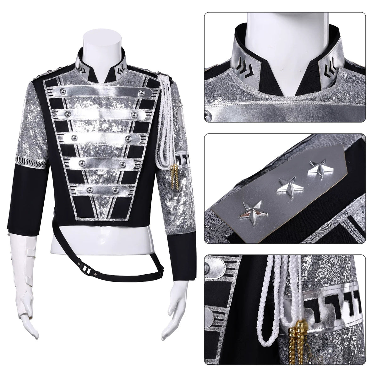Michael MJ Punk Cosplay Jackson chaqueta militar Cool Gaorgeous Teaser abrigo plateado prendas de vestir exteriores para la película de colección