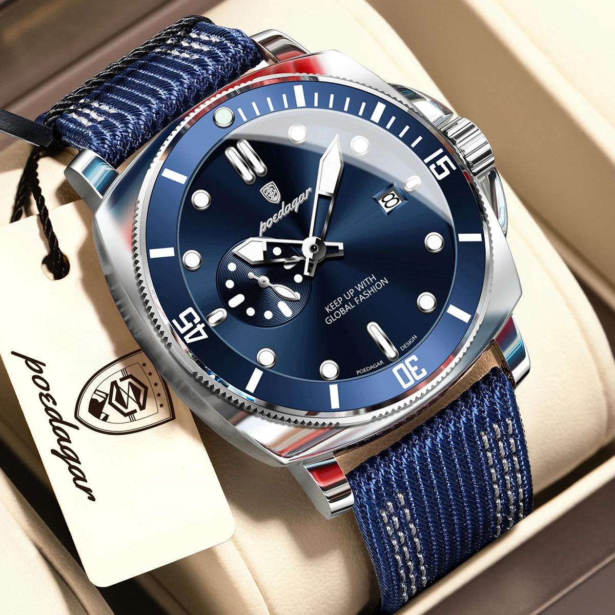 POEDAGAR Top Original Male Wristwatch Luminous Waterproof Date Fashion Men Clock Nylon Leather Quartz Men's Watches Reloj Hombre