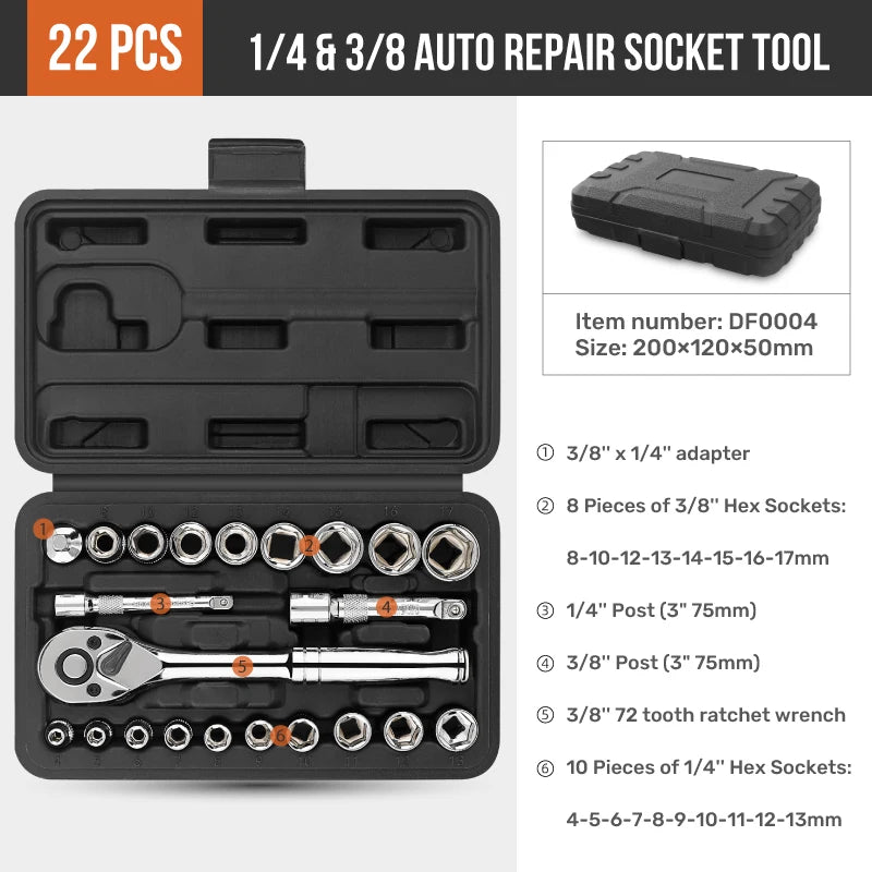 Hi-Spec 216pcs Mechanical Tool Box Hand Tool Kit Mixed Wrenches 1/2" 1/4" 3/8" Socket Set Garage Auto Repair Tool Set