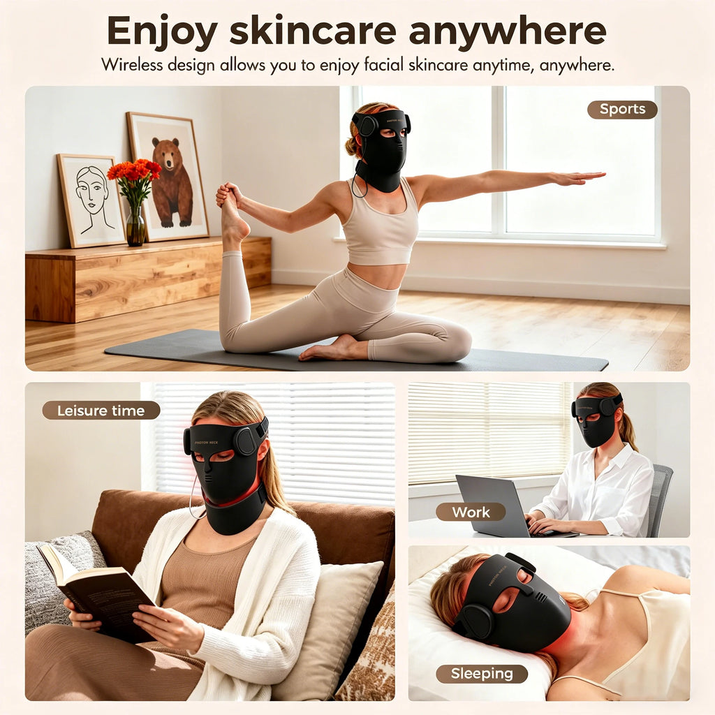 Terapia de luz roja, mascarilla Facial LED de 8 colores con cuello, mascarilla de terapia infrarroja de fotones de silicona para reducir las arrugas y el cuidado Facial del acné