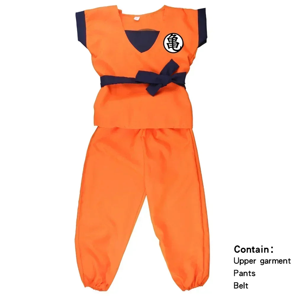 Trajes de Halloween para niños y adultos, Son Goku Gui, Carnaval, Anime, disfraces de vacaciones, peluca de muñeca de cola, vestido azul dorado para niños