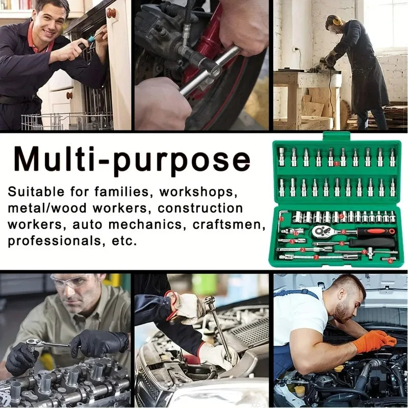 46-piece socket wrench set for auto repair kit - small fly 1/4 ratchet wrench set for household hardware maintenance