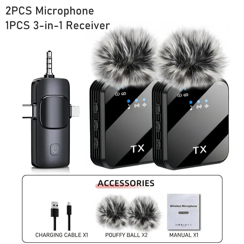 Micrófono Lavalier inalámbrico para cámara, iPhone, Android, micrófono con reverberación de sonido, grabación de vídeo, Podcast, micrófono con Clip de reducción de ruido