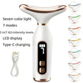 Masajeador Facial y de cuello con luz LED de 7 colores, dispositivo de belleza Facial EMS, pantalla LCD, herramienta de Estiramiento Facial antienvejecimiento para reafirmar la piel