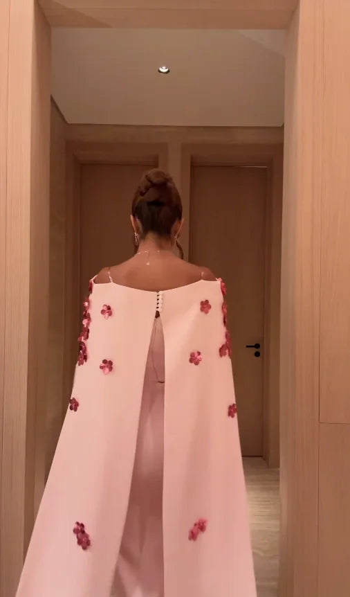 Dubai Elegant Vintage Customize Pink Formal Occasion Prom Dresses Flower Applique Evening Party Gowns  فستان مناسبات