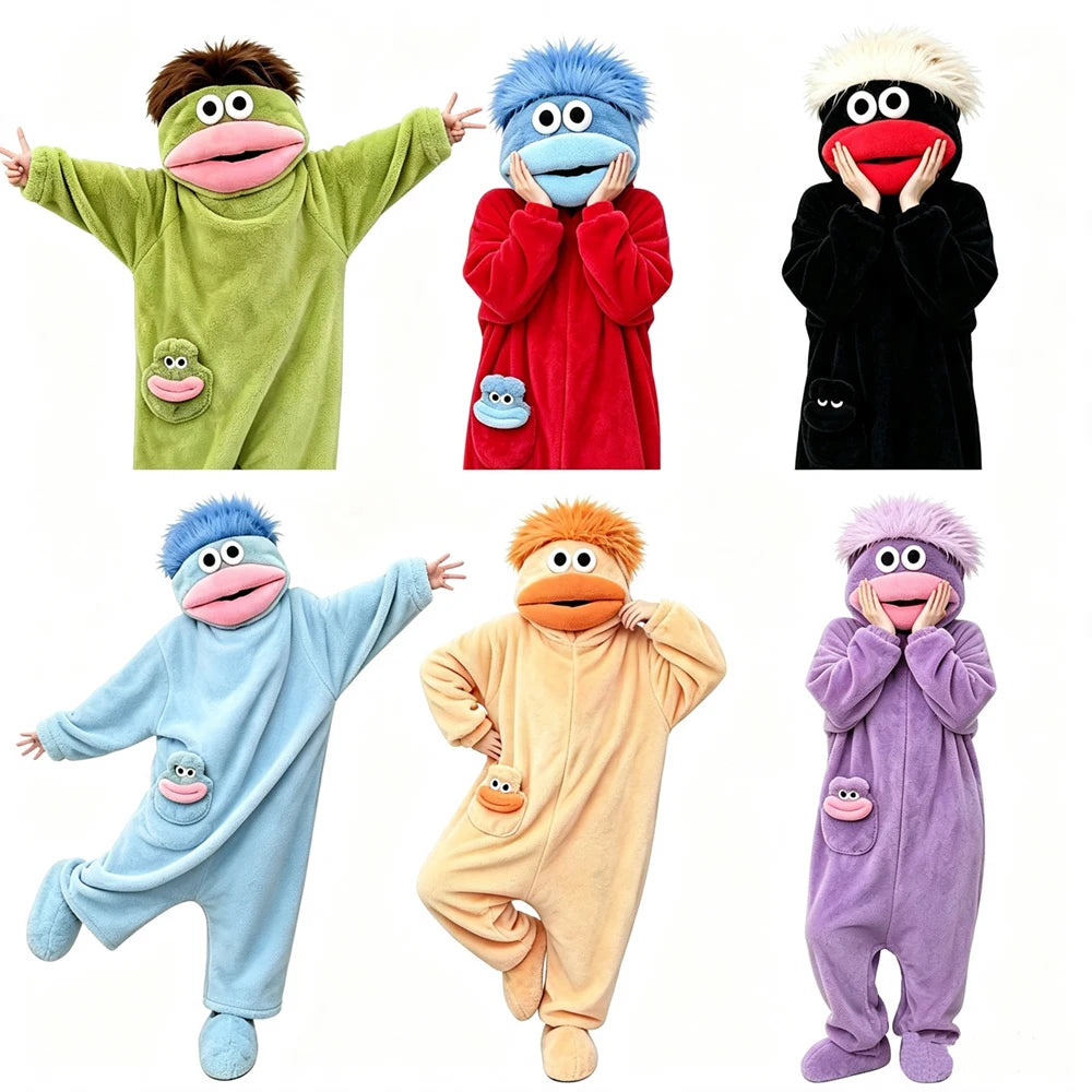 Cartoon Big Mouth Monster Cute Funny Onesie Pajamas For Kids New Autumn Winter Boys Girls Thickened Warm Coral Fleece Loungewear