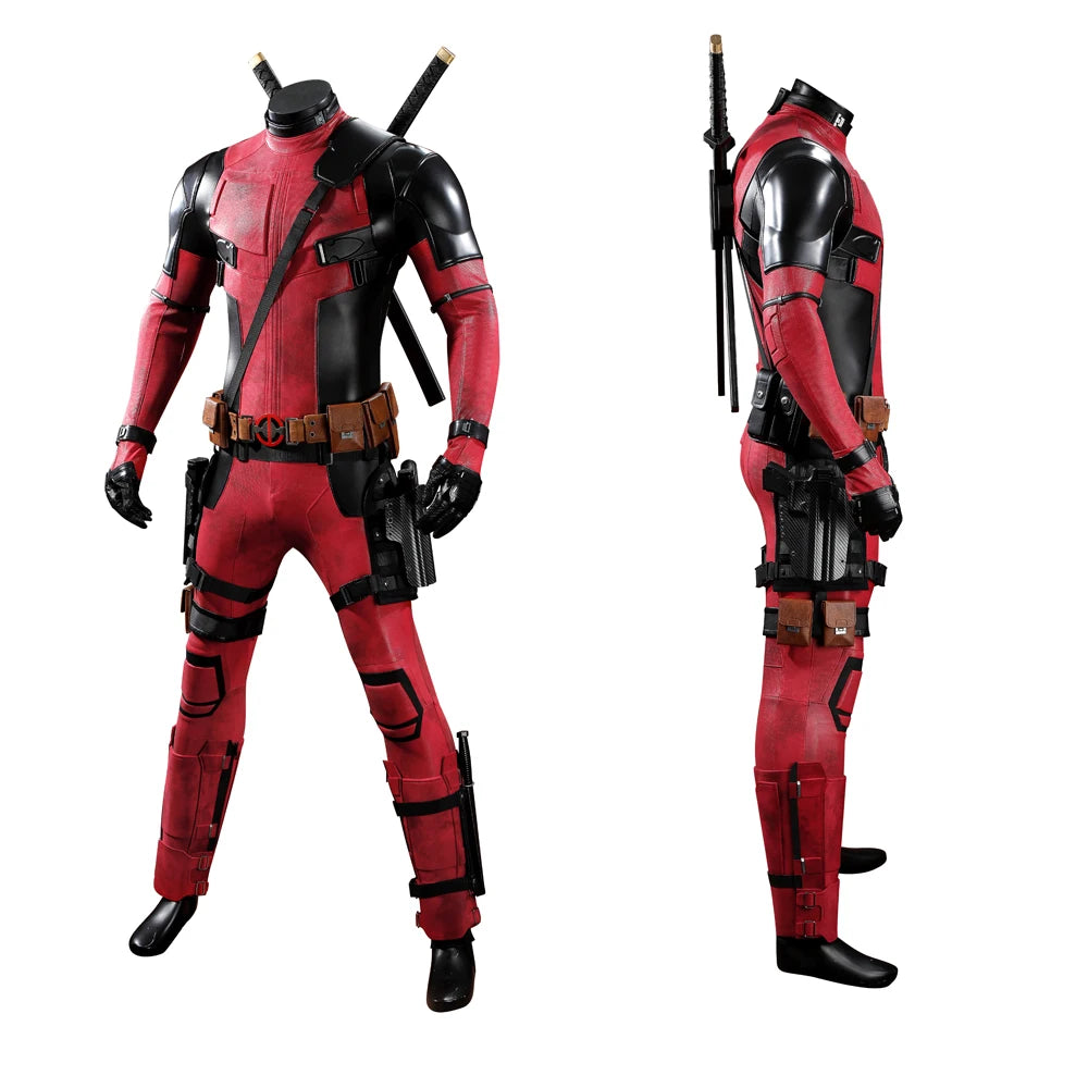 High Quality Red Wade Wilson Cosplay Costume Man Jumpsuit Headgear Accessories Outfit Full Set and Individual Items Are Sold