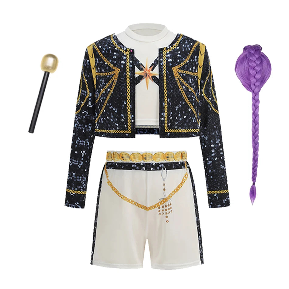 Disfraz de Halloween para niña, ropa de espectáculo de moda de cantante Pop, puesta en escena, uniforme de vestir, disfraces de fiesta para espectáculo infantil, 3 uds.
