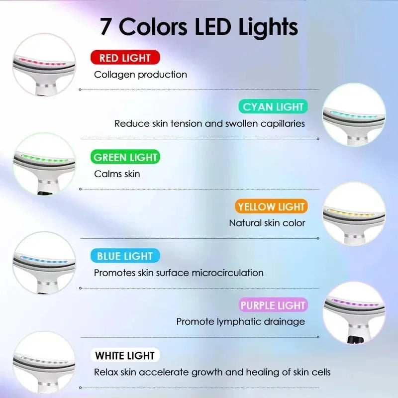Instrumento de belleza Facial LED de 7 colores, masaje de vibración, 7 modos de levantamiento de cuello y cara, eliminador de arrugas antienvejecimiento para uso doméstico