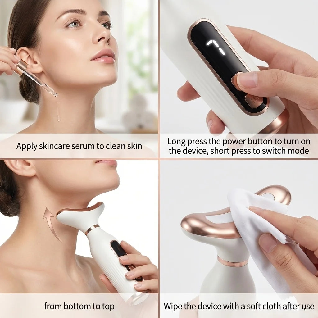 Masajeador Facial y de cuello con luz LED de 7 colores, dispositivo de belleza Facial EMS, pantalla LCD, herramienta de Estiramiento Facial antienvejecimiento para reafirmar la piel