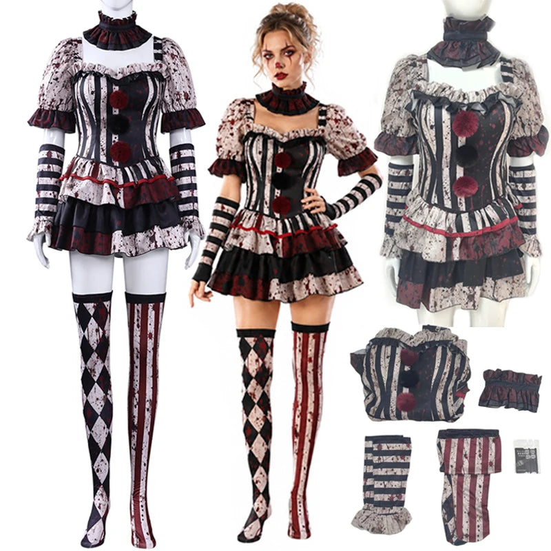 Terrifier Art The Clown Cosplay Costume Horror Joker Clown Suit Full Set Halloween Party Role Play Outfit for Men Women