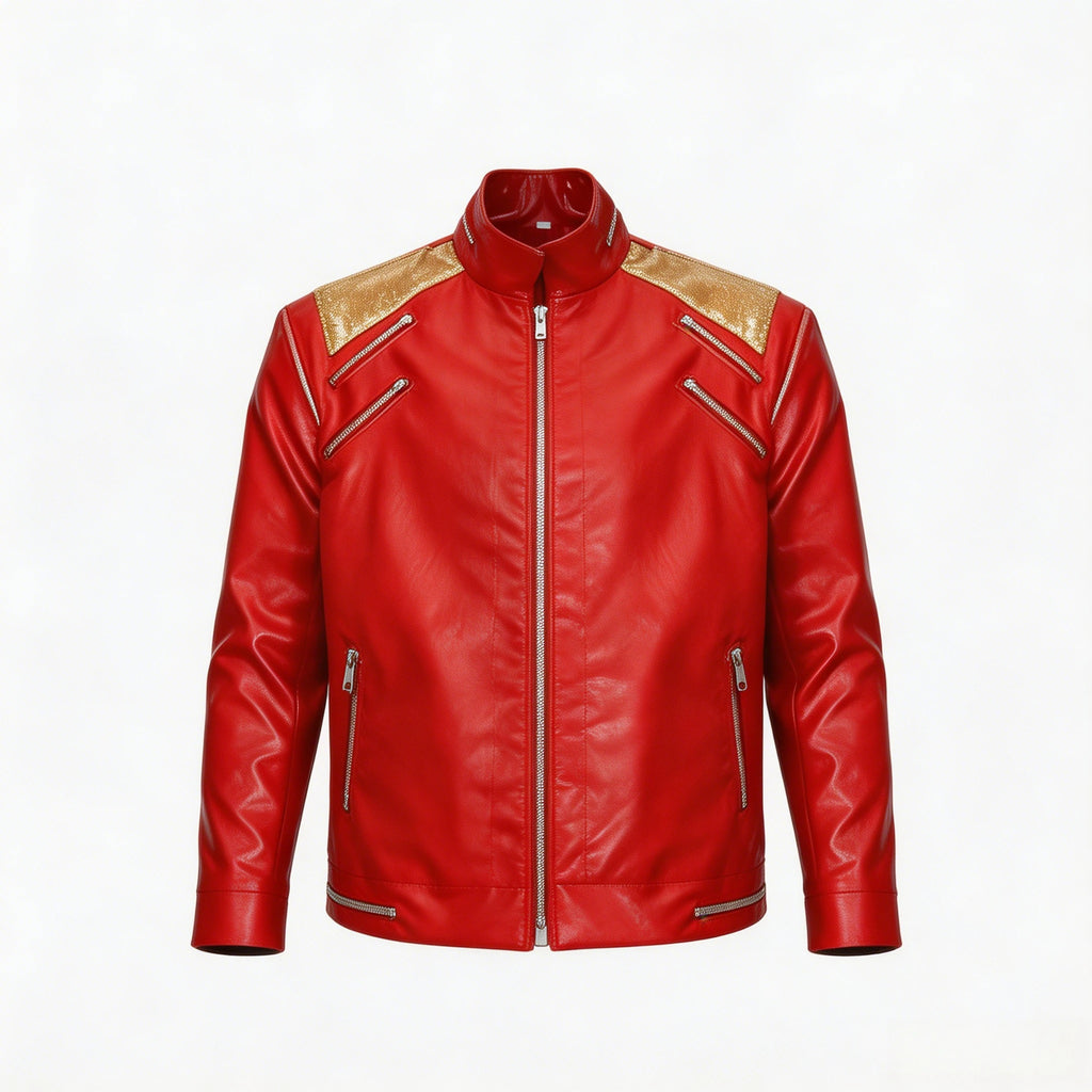 Punk rojo cremallera Michael Beat It disfraces de imitación chaqueta de estilo de moda prendas de vestir abrigo Casual traje de escenario de Navidad de Halloween