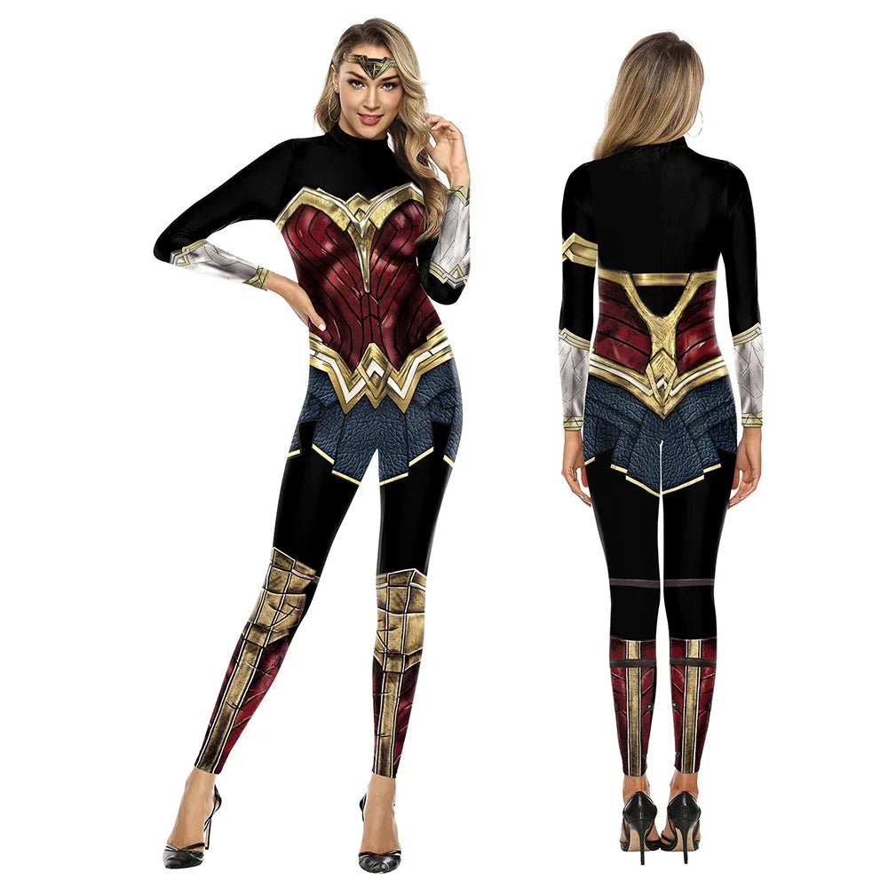 Disfraz de maravilla de la justicia para mujer, traje de película para fiesta, mono Sexy, trajes Zentai puesta en escena de supermujer