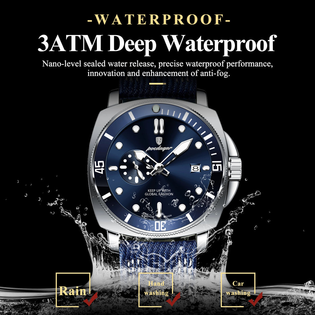 POEDAGAR Top Original Male Wristwatch Luminous Waterproof Date Fashion Men Clock Nylon Leather Quartz Men's Watches Reloj Hombre