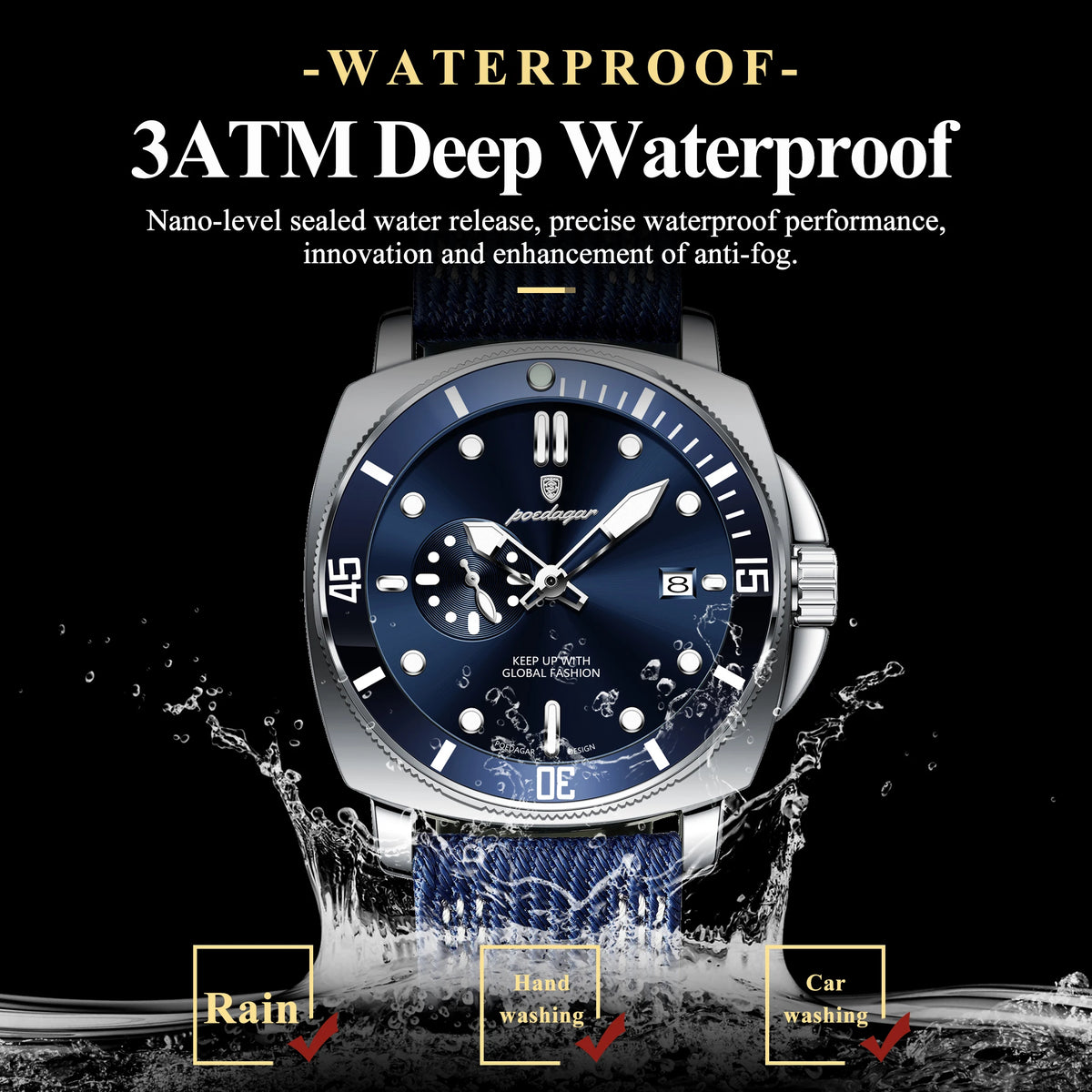 POEDAGAR Top Original Male Wristwatch Luminous Waterproof Date Fashion Men Clock Nylon Leather Quartz Men's Watches Reloj Hombre
